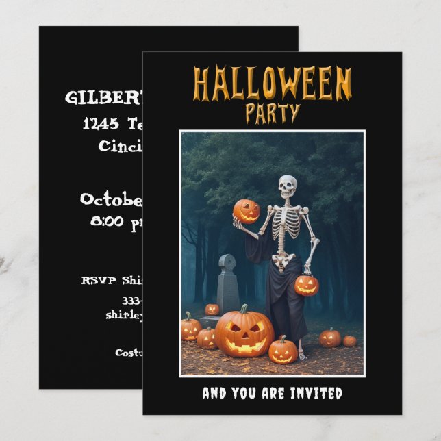 invitación a fiesta de Halloween Esqueleto entre c (Anverso / Reverso)