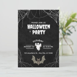 Invitación a fiesta de Halloween gótica con arañas