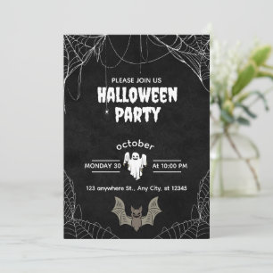 Invitación a fiesta de Halloween gótica con arañas