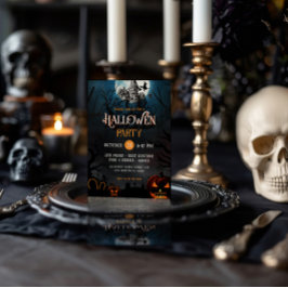 Invitación a Fiesta de Halloween, naranja y Casa B