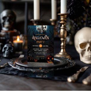 Invitación a Fiesta de Halloween, naranja y Casa B