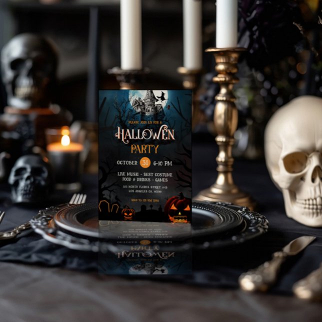 Invitación a Fiesta de Halloween, naranja y Casa B (Subido por el creador)