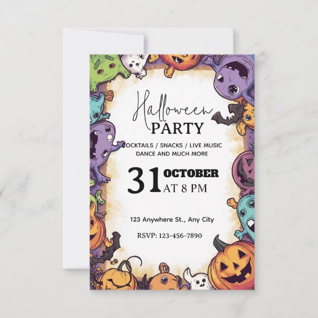 Invitación a fiesta de halloween para niños divert (Anverso)