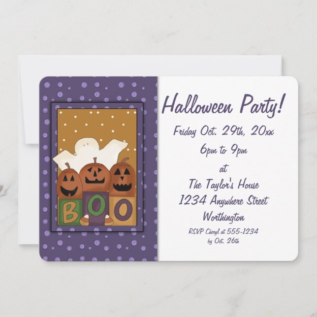 Invitación a fiesta de Halloween para niños es fan (Anverso)