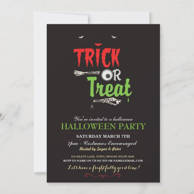 Invitación a Fiesta de Halloween Party Trick or Tr (Anverso)