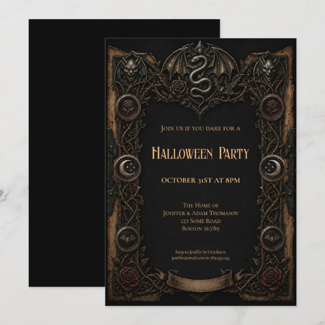 invitación a fiesta de Halloween vintage (Anverso / Reverso)