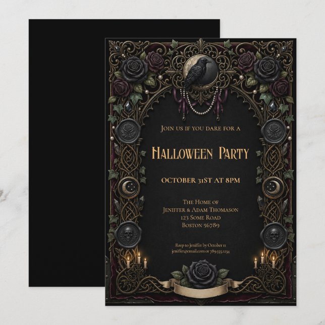 invitación a fiesta de Halloween vintage (Anverso / Reverso)
