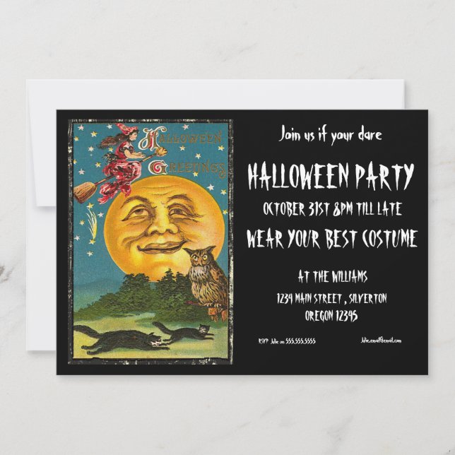 Invitación a fiesta de Halloween Vintage Witch (Anverso)