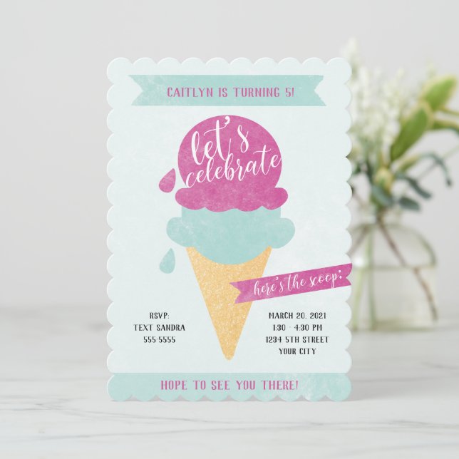 Invitación a Fiesta de Helado (Anverso de pie)