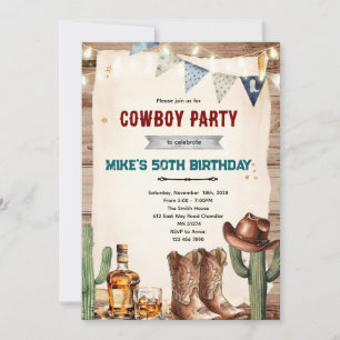 Invitación a fiesta de hombre adulto vaquero