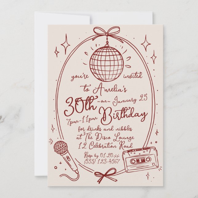 Invitación a Fiesta de Karaoke por Cumpleaños Retr (Anverso)