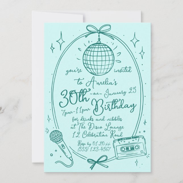Invitación a Fiesta de Karaoke por Cumpleaños Retr (Anverso)