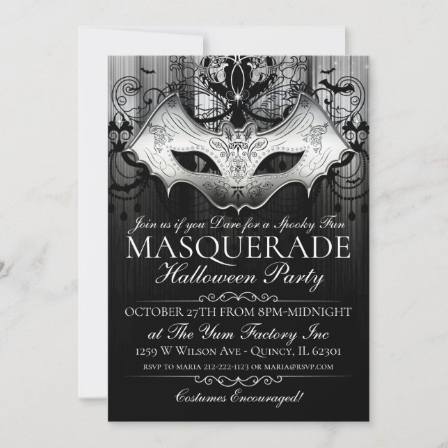Invitación a Fiesta de la mascarada Gótica Bat Mas (Anverso)