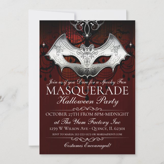 Invitación a Fiesta de la mascarada Gótica Bat Mas (Anverso)