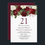 Invitación a Fiesta de la Rosa Blanca Roja Borgoña<br><div class="desc">Invitación de Fiesta de cumpleaños 21ª Rosa Blanca Roja de Borgoña Consulte colección de coincidencias en la tienda</div>
