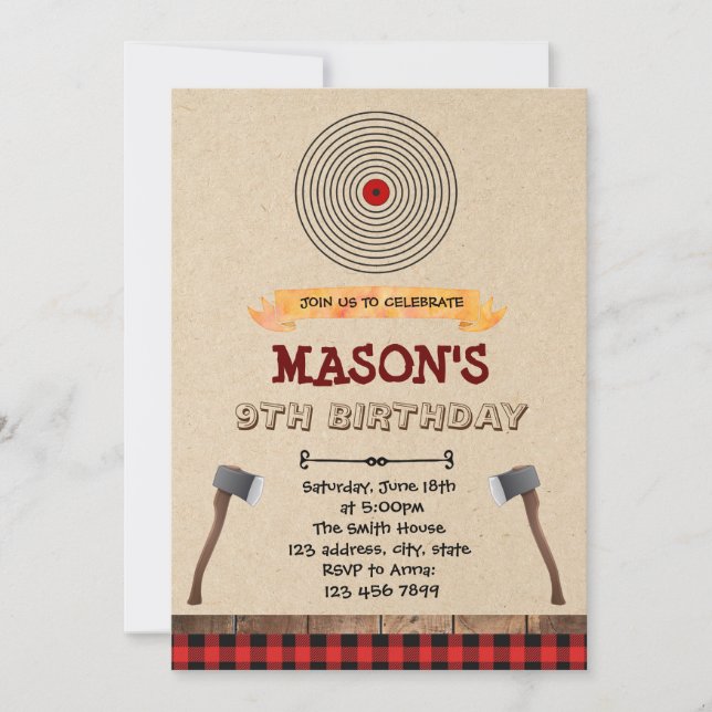 Invitación a fiesta de lanzamiento de hacha (Anverso)