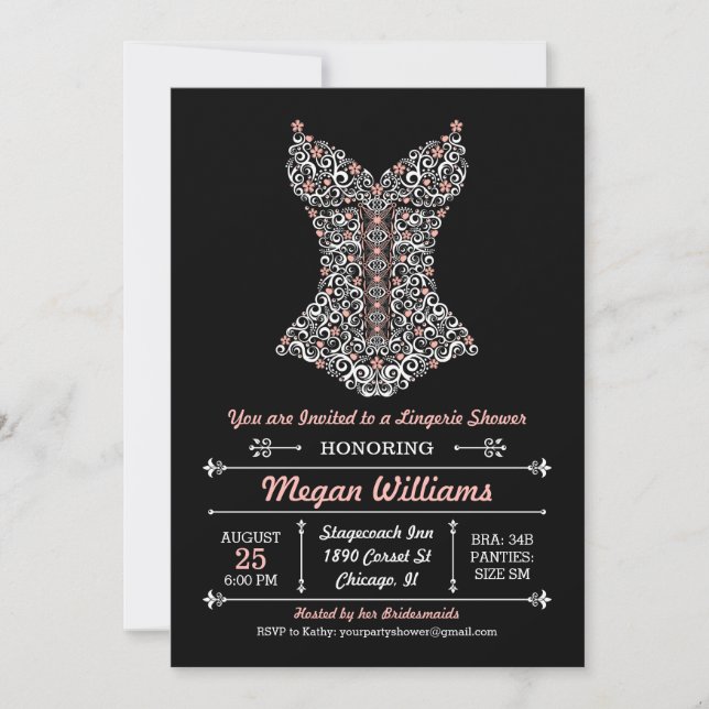 Invitación a fiesta de lencería en negro (Anverso)