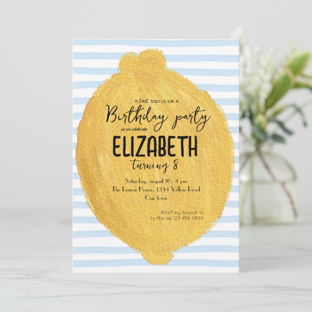 Invitación a Fiesta de limón para cumpleaños de ni (Anverso de pie)