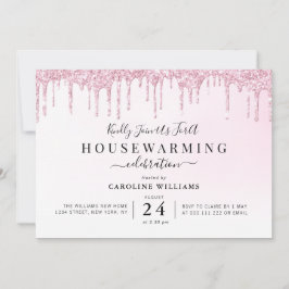 invitación a fiesta de limpieza con purpurina púrp