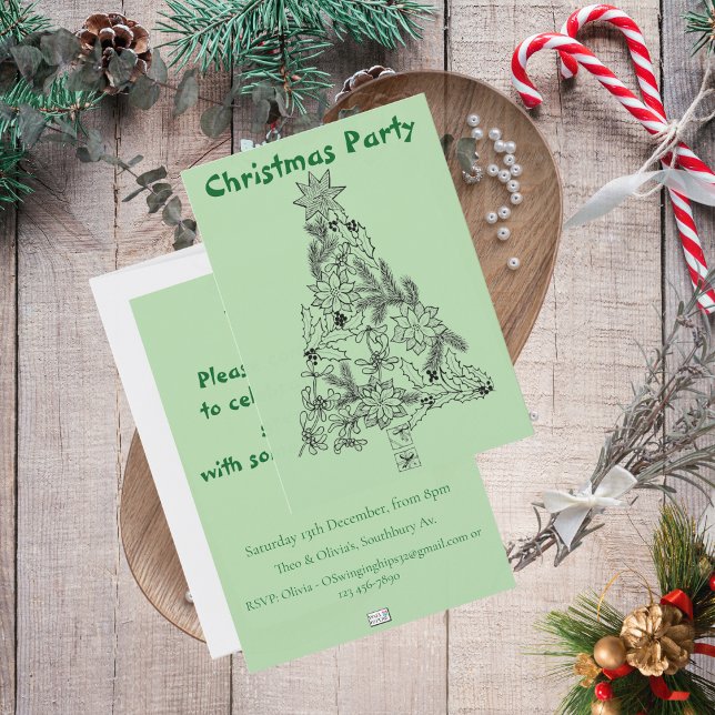 Invitación a fiesta de los Navidades de los árbole (Festive Green Tree Christmas Party Invitation)
