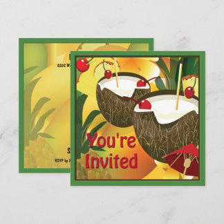 Invitación a fiesta de Luau Coconut Bebe Bebidas
