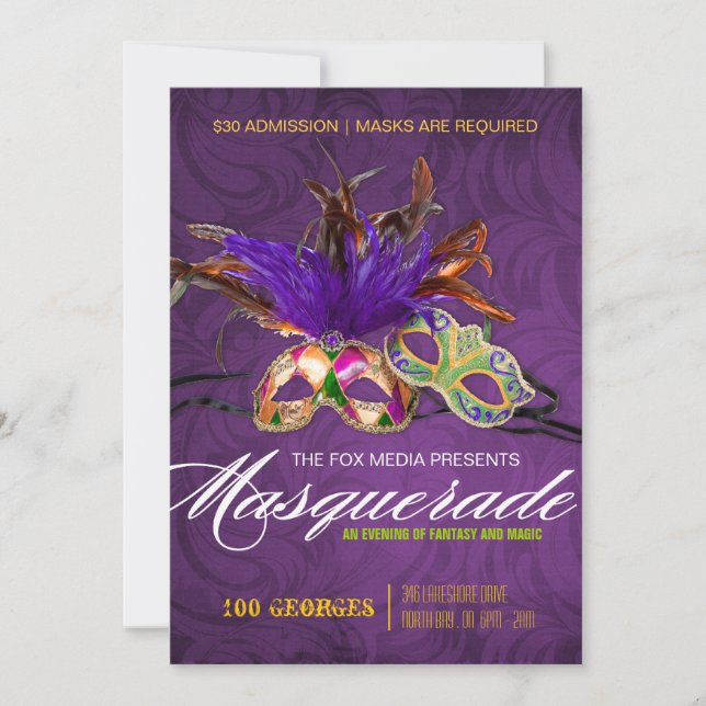 Invitación a fiesta de mascarada (Anverso)