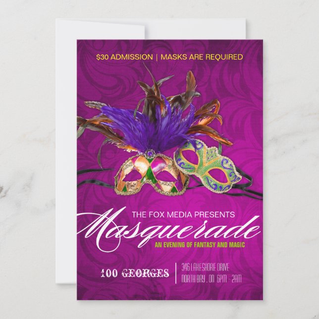 Invitación a fiesta de mascarada (Anverso)