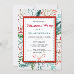 Invitación a fiesta de Navidad con bosque capricho