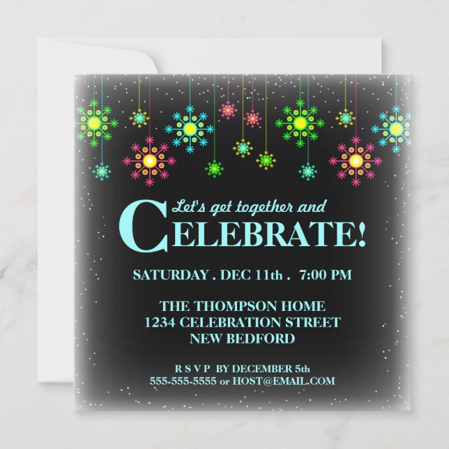 Invitación a fiesta de Navidad Retro de Copo de Ni (Anverso)