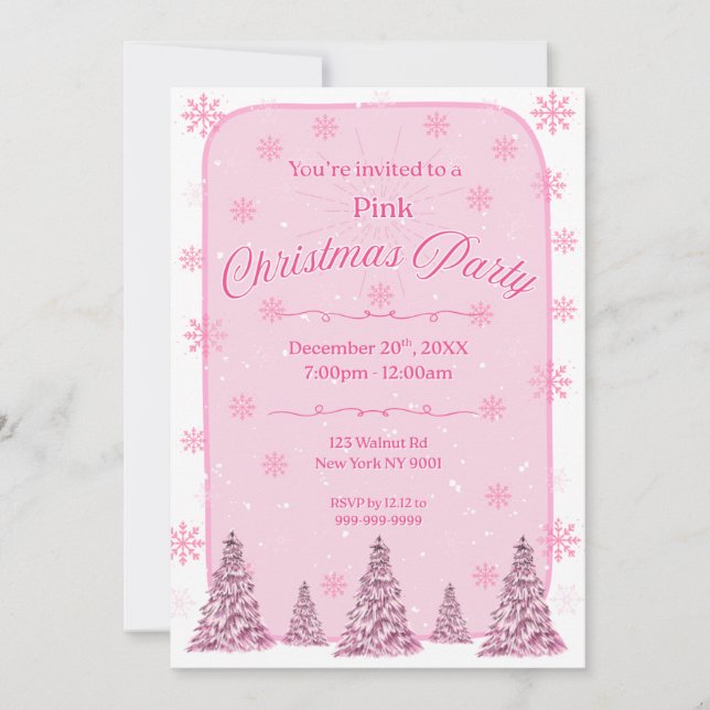 Invitación a fiesta de Navidad rosa (Anverso)