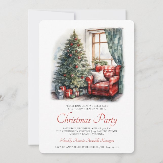 Invitación a fiesta de Navidades de acuarela rusa (Anverso)