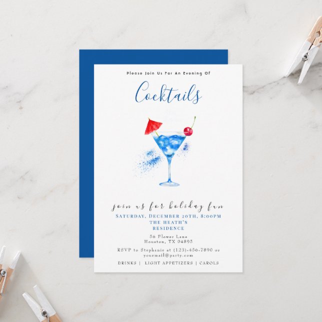 Invitación a fiesta de Navidades de cócteles festi (Anverso/Reverso In Situ)