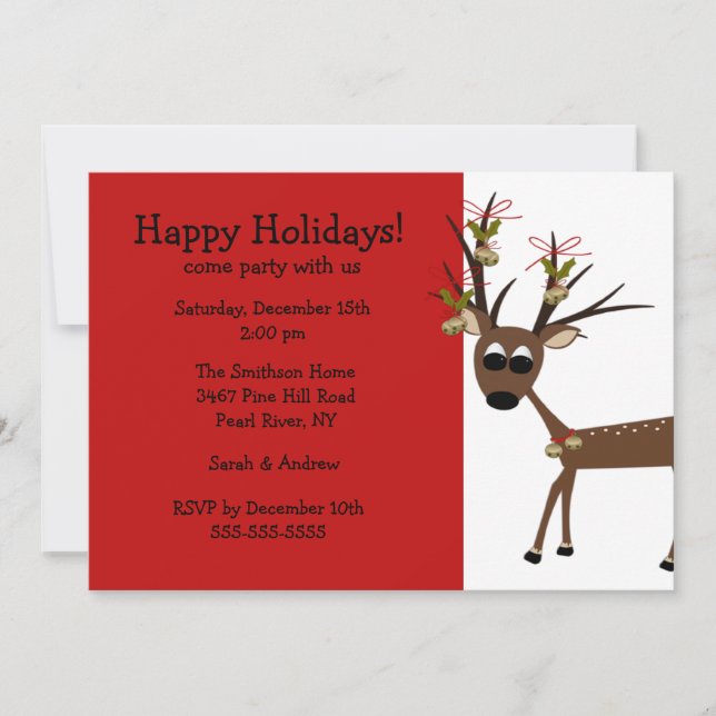 Invitación a fiesta de Navidades de feriado de ren (Anverso)