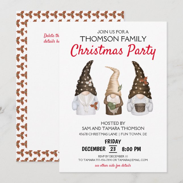 Invitación a fiesta de Navidades de Gnomes moderno (Anverso / Reverso)
