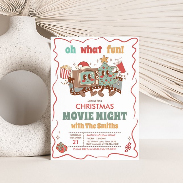 Invitación a fiesta de Navidades de la noche de la (Christmas Holiday Movie Night Party Invitation)