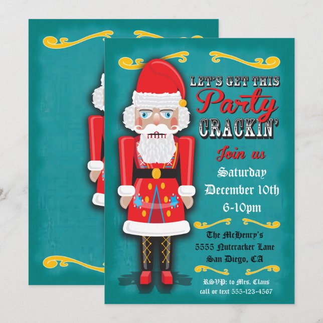 Invitación a fiesta de Navidades de Nutcracker San (Anverso / Reverso)