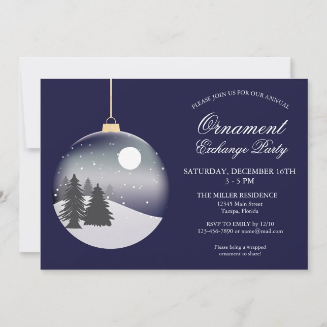 Invitación a fiesta de Navidades de Ornamentos de  (Anverso)