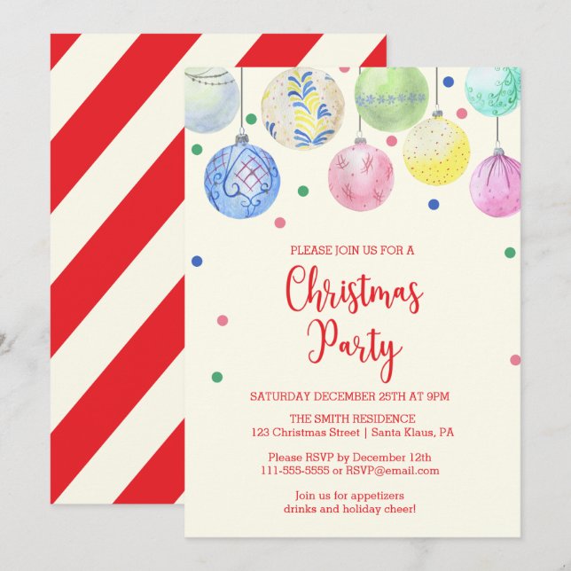 Invitación a fiesta de Navidades de Ornamentos de  (Anverso / Reverso)