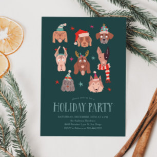 Invitación a fiesta de Navidades de perros festivo