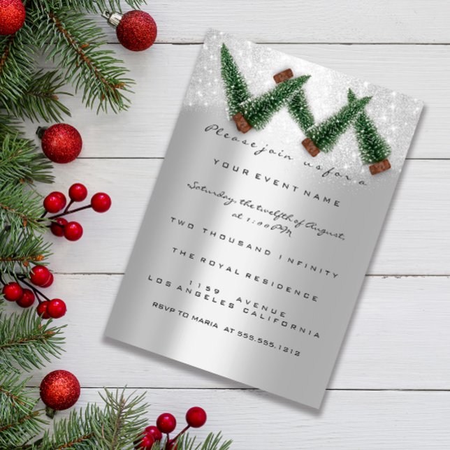 Invitación a fiesta de Navidades de vacaciones Inv (Holiday Christmas Party Invitation Gray Tree Winte)