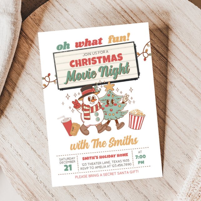 Invitación a fiesta de Navidades de vacaciones noc (Holiday Movie Night Christmas Party Invitation)