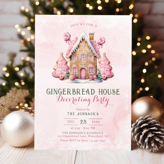 Invitación a fiesta de Navidades decoradores de pa (Gingerbread decorating Christmas party invitation)
