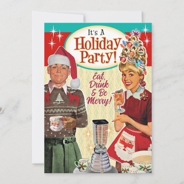 Invitación a fiesta de Navidades divertidos de la  (Anverso)