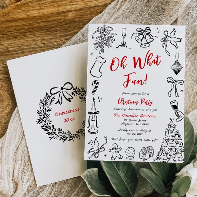 Invitación a fiesta de Navidades Doodle Quirky Hol (Subido por el creador)