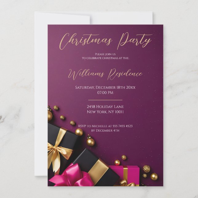 Invitación a fiesta de Navidades elegantes (Anverso)