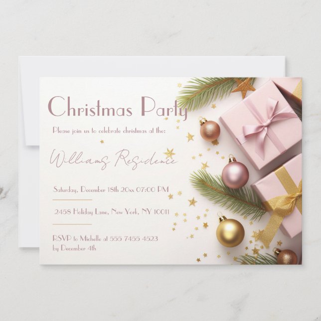 Invitación a fiesta de Navidades elegantes (Anverso)