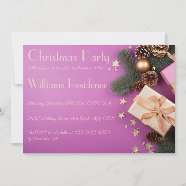 Invitación a fiesta de Navidades elegantes (Anverso)