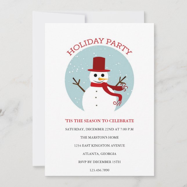 Invitación a fiesta de Navidades/feriado de Snowma (Anverso)