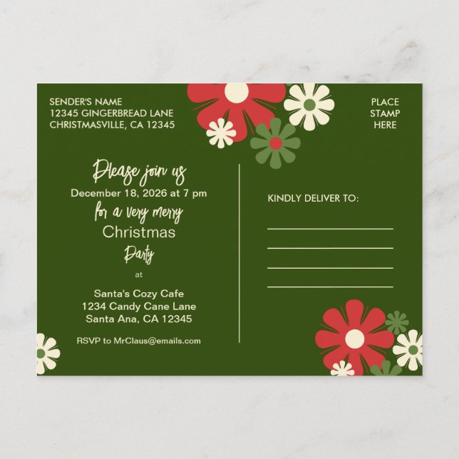 Invitación a fiesta de Navidades florales de los 7 (Reverso)