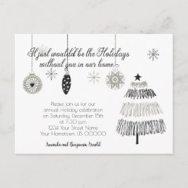 Invitación a fiesta de Navidades negros y plateado